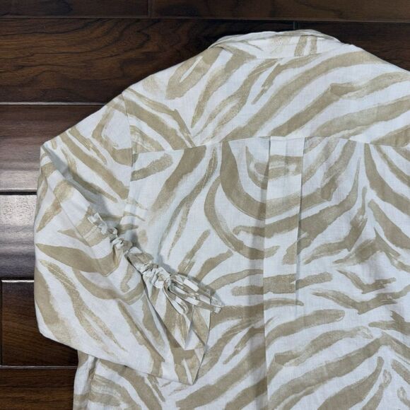John Mark Women's Size 1X Zebra Print Button Up‎ Cinched Sleeve Shirt Top Linen - Picture 8 of 10